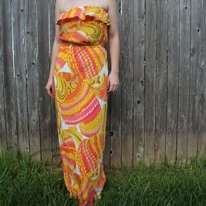 Yellow, Orange and  Pink Maxi Sleeveless MaxiDress